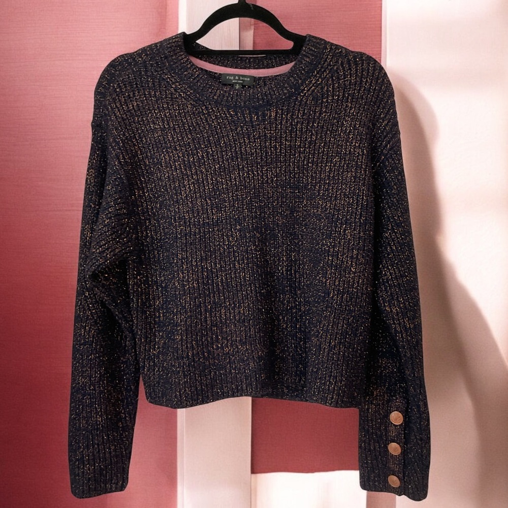 Rag And Bone Black Crew Sweater With Rust Metalli… - image 1